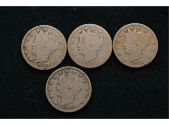 4 Liberty Head V Nickels 1883 No Cents 1884 1891 1912 D