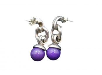 Sterling Silver Purple Stone Bead Earrings