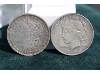 2 Silver Dollar Coins  1879 Morgan 1926 D Peace
