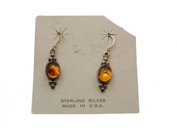 Sterling Silver Signed INCA Amber Earrings