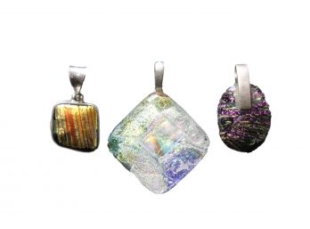 3 Sterling Silver Dichroic Glass Pendants