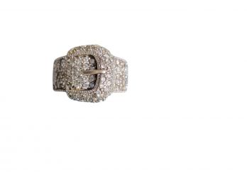 Sterling Silver Cz Buckle Ring