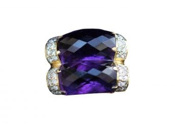 14k Cut Amethyst Diamond Ring