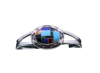 Sterling Silver Relios Carolyn Pollack Inlaid Turquoise Mosaic Bracelet