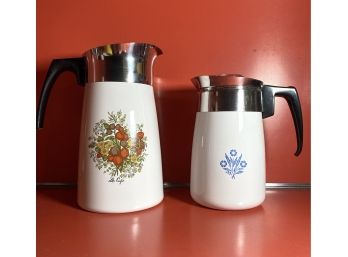Vintage - Corningware Percolator Coffee Pots - Cornflower & Spice Of Life Patterns - Pair