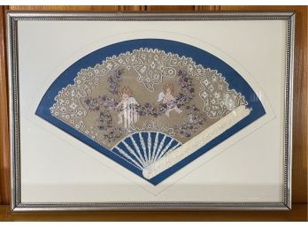 Vintage - Needlepoint Lace Fan In Frame