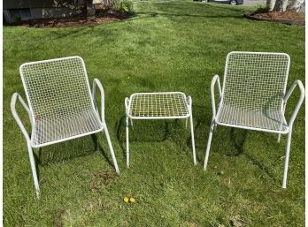 Vintage - White Wire Outdoor Chairs And Side Table