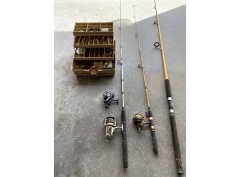 Spinning Reel Rods & Tackle Box Group