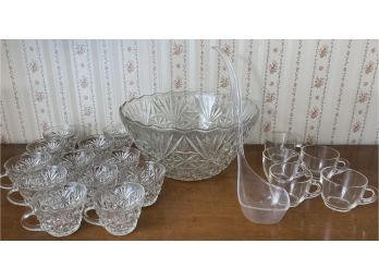 Pressed Glass Punch Bowl Set With Cups And Bonus Cups