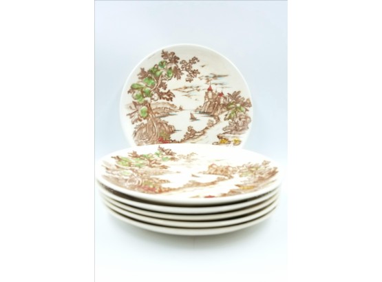 Mid Century Handpainted Royal Vista Japan Set 6 Plates