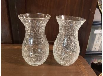Pair Of Crackle Glass Vases By Silvestri
