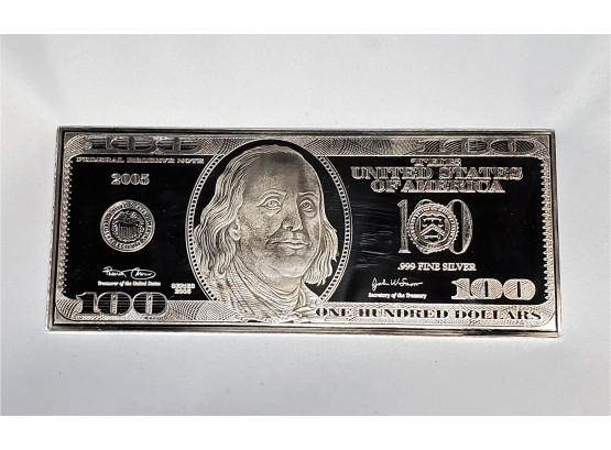 .999 Silver 4 Ounce Bar - $100 Bill