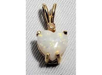 14k Charm Gold With Opal  Heart Stone