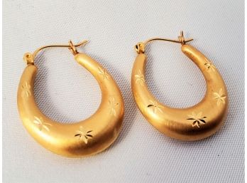 14 K Etched GOLD  Hoop Earrings
