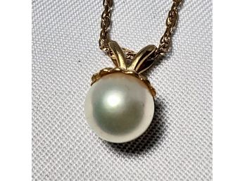 14 K Necklace With 14k Gold And Pearl Pendent