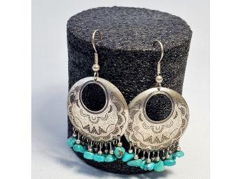 Sterling Silver Drop Earrings W/ Turquoise S W Style
