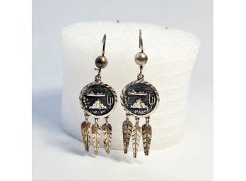 Unique Native American Sterling Silver Drop Earrings