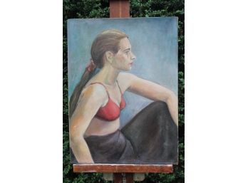 'Blue Girl In Bra'  By Rosalind Morrissey! Unframed Oil On Board!