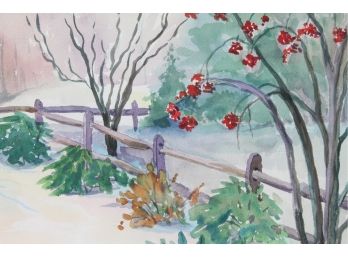 'Winters Backyard' By ROSALIND MORRISSEY! Framed Watercolor