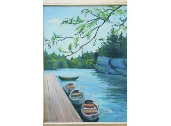 'Boats At The Dock' By ROSALIND MORRISSEY! Framed Oil On Canvas