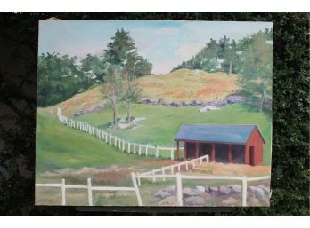 'Field & Fence' By Rosalind Morrissey! Unframed Oil On Canvas!