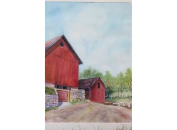 'Two Barns'  By ROSALIND MORRISSEY! Framed Watercolor