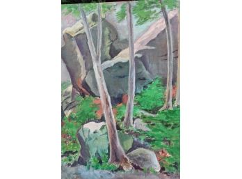 'Rock & Trees' By Rosalind Morrissey! Early Oil On Board