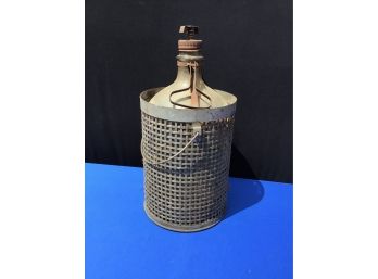 Large Antique  Bottle With Galvanized Cover