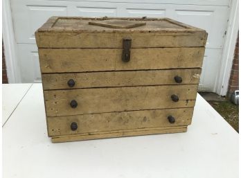 Antique Yellow Tool Box With Contents