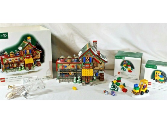 Dept  56 North Pole Series Lego Building Creation Station, Little Builders And Brick Lift
