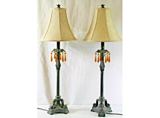Matching Pair Of 32' Tall Stick Lamps With Shades