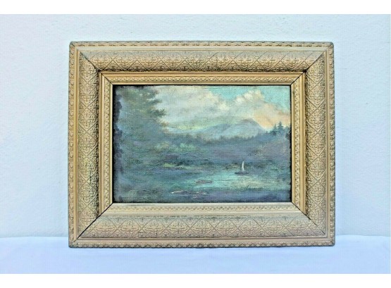 Antique Oil On Canvas Depicting Lake Scene Signed? And Framed