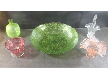 Group Of Vintage Mixed Colored Depression Glass