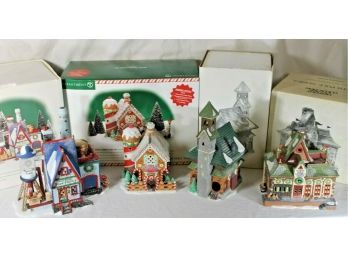 Dept 56 North Pole Series Plastic Snow Factory, Ginny's Cookie Treats, Express Depot & North Pole Chapel