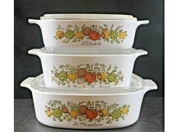 Set Of 3 Corning Ware Square Casserole Pans With Pyrex Lids