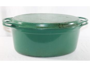 Large Green Cast Iron 7.25 Quart Oval Dutch Oven With Grill Pan Topper - Le Creuset #32 Made In France
