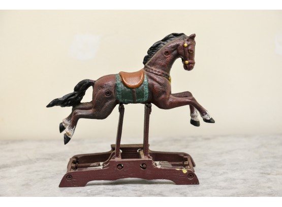 Vintage Cast Iron Rocking Horse On Stand