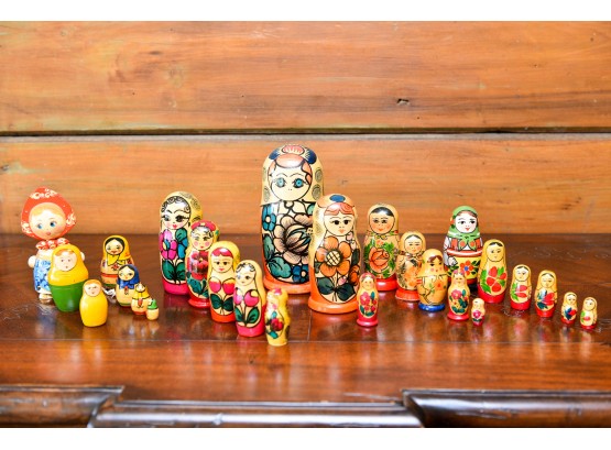 Collection Of Assorted Russian Wooden Matryoshka Nesting Dolls