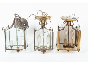 3 Contemporary Brass Lantern Sconces