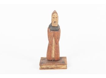 Antique Carved Wooden Monk Statuette