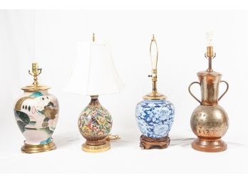 4 Vintage Painted Ginger Jar, Painted Ceramic & Brass Lamp