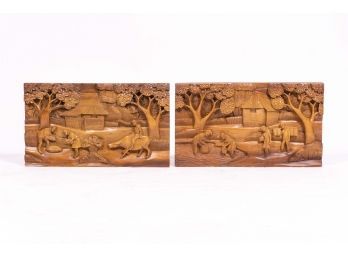 Pair Of Chinese Carved Wood Wall Hangings