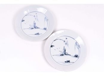 Pair Of Hand-Painted & Signed Porcelain Chargers