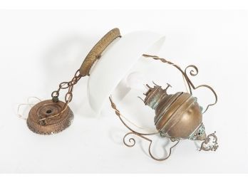 Bronze Ceiling Oil Lamp With Glass Shade