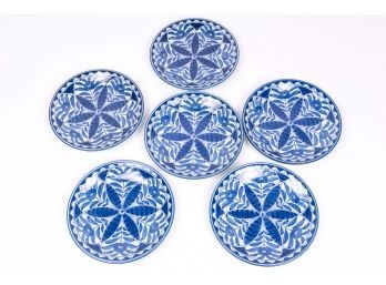 Set Of Six Blue & White Dinner Plates