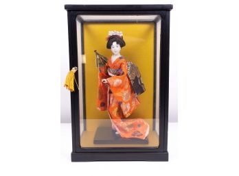 Porcelain Geisha Doll In Shadow Box