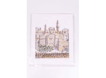 Signed Original Pen & Ink, Watercolor Of An Islamic City
