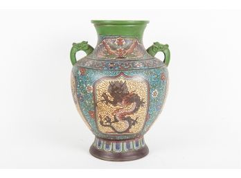 Antique Asian Cloisonne Urn/Lamp Base With Dragon Motif