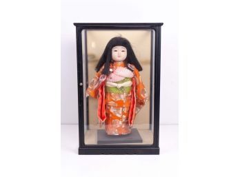 Japanese Porcelain Doll In Shadow Box