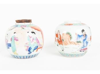 Pair Of Hand-Painted Chinese Porcelain Jars